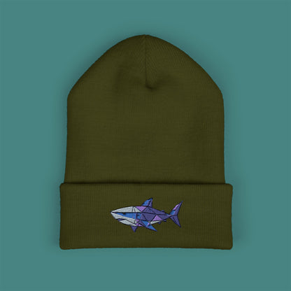 Geometric Polygon Shark Embroidered Beanie
