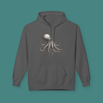 Vintage Etching Octopus Fleece Unisex Hoodie
