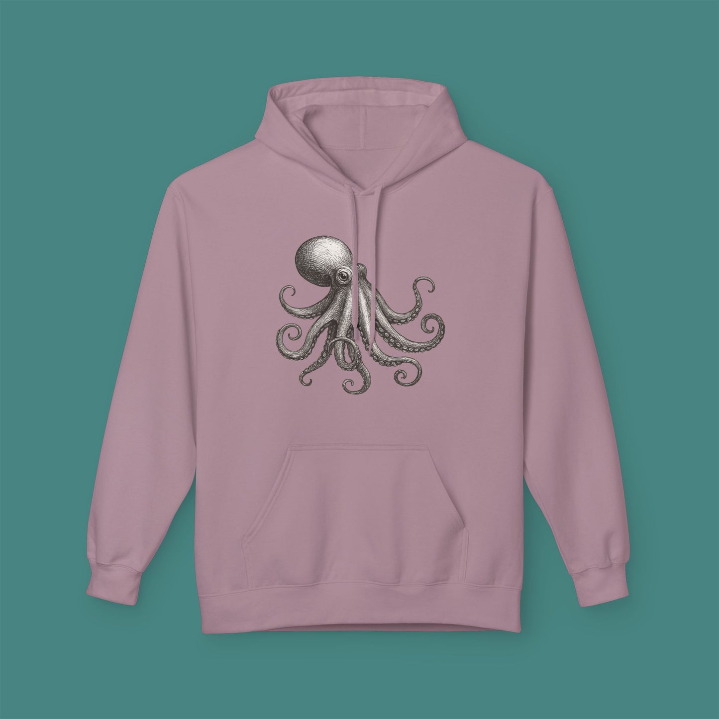 Vintage Etching Octopus Fleece Unisex Hoodie