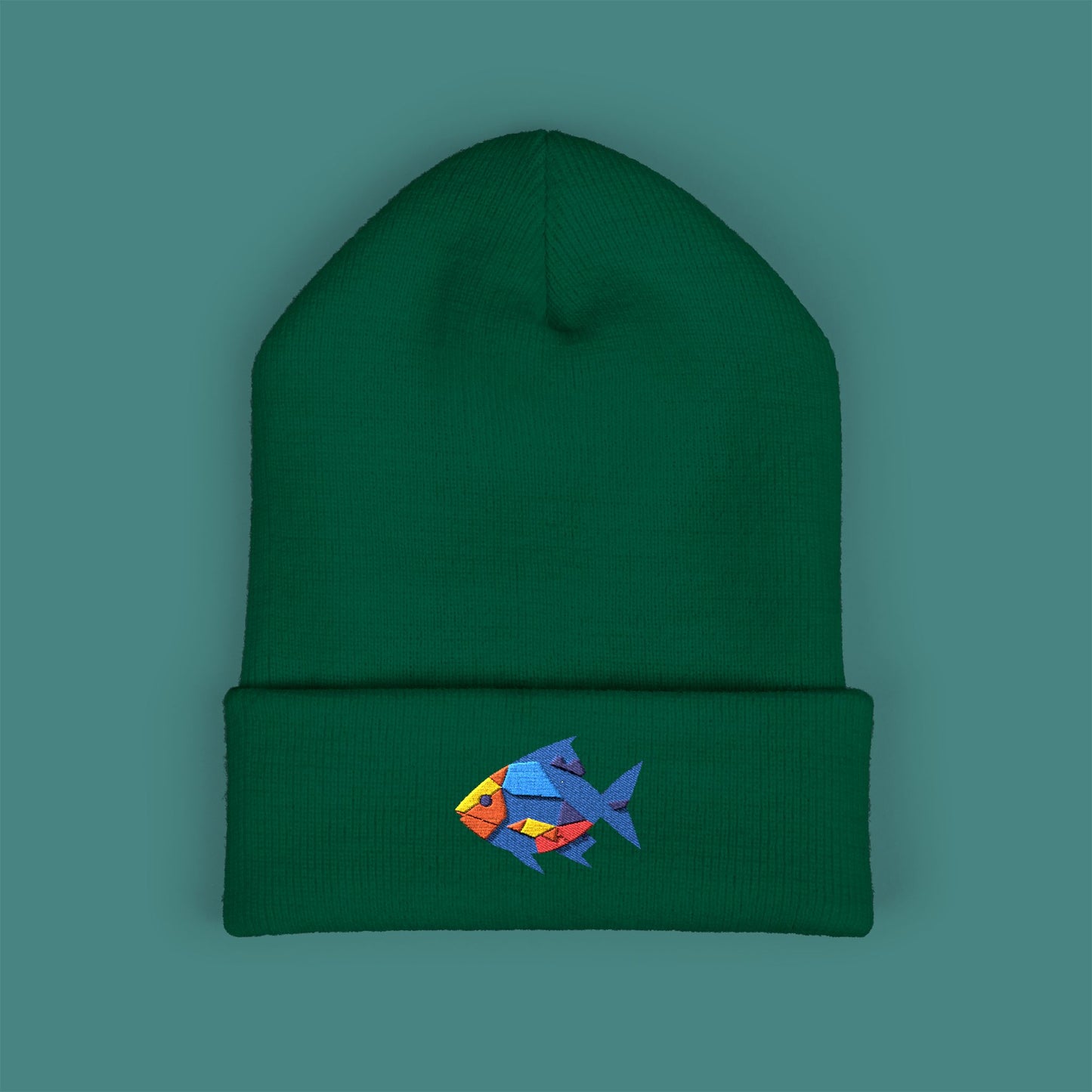 Geometric Polygon Fish Embroidered Beanie