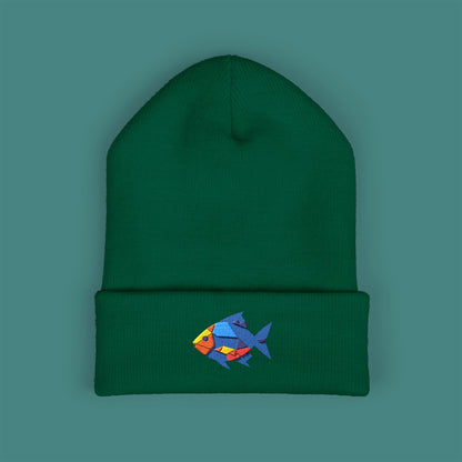 Geometric Polygon Fish Embroidered Beanie