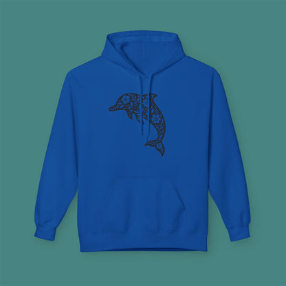 Floral Dolphin Silhouette Fleece Unisex Hoodie