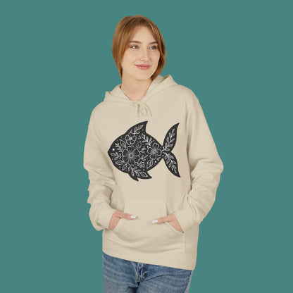 Floral Fish Silhouette Fleece Unisex Hoodie