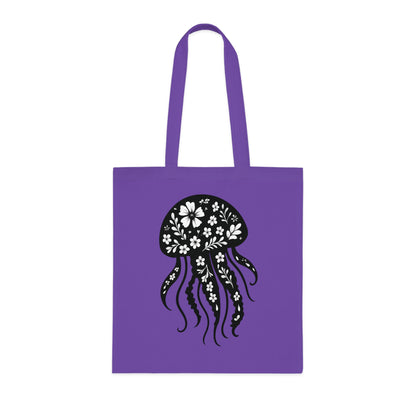 Floral Jellyfish Silhouette Tote Bag