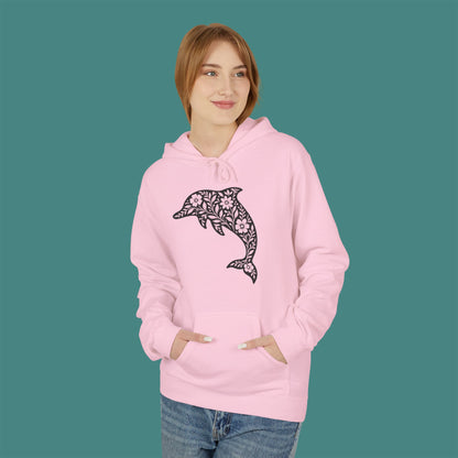 Floral Dolphin Silhouette Fleece Unisex Hoodie