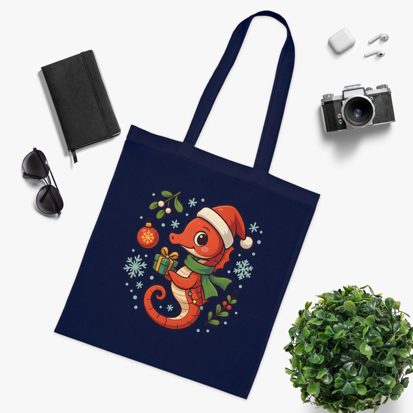 Christmas Seahorse Tote Bag