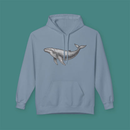 Vintage Etching Whale Fleece Unisex Hoodie