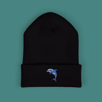Geometric Polygon Dolphin Embroidered Beanie
