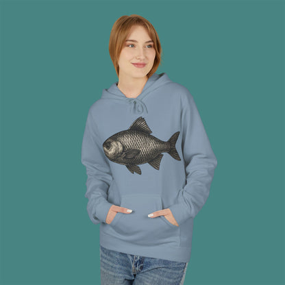 Vintage Etching Fish Fleece Unisex Hoodie