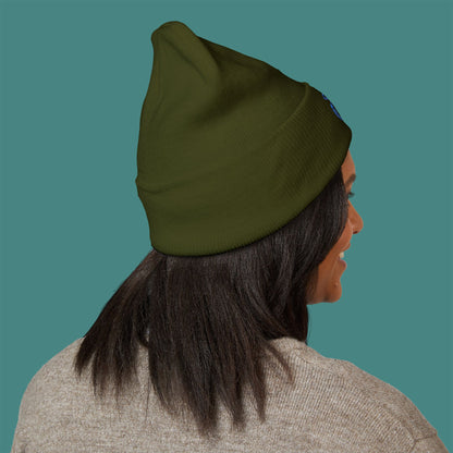 Geometric Polygon Turtle Embroidered Beanie