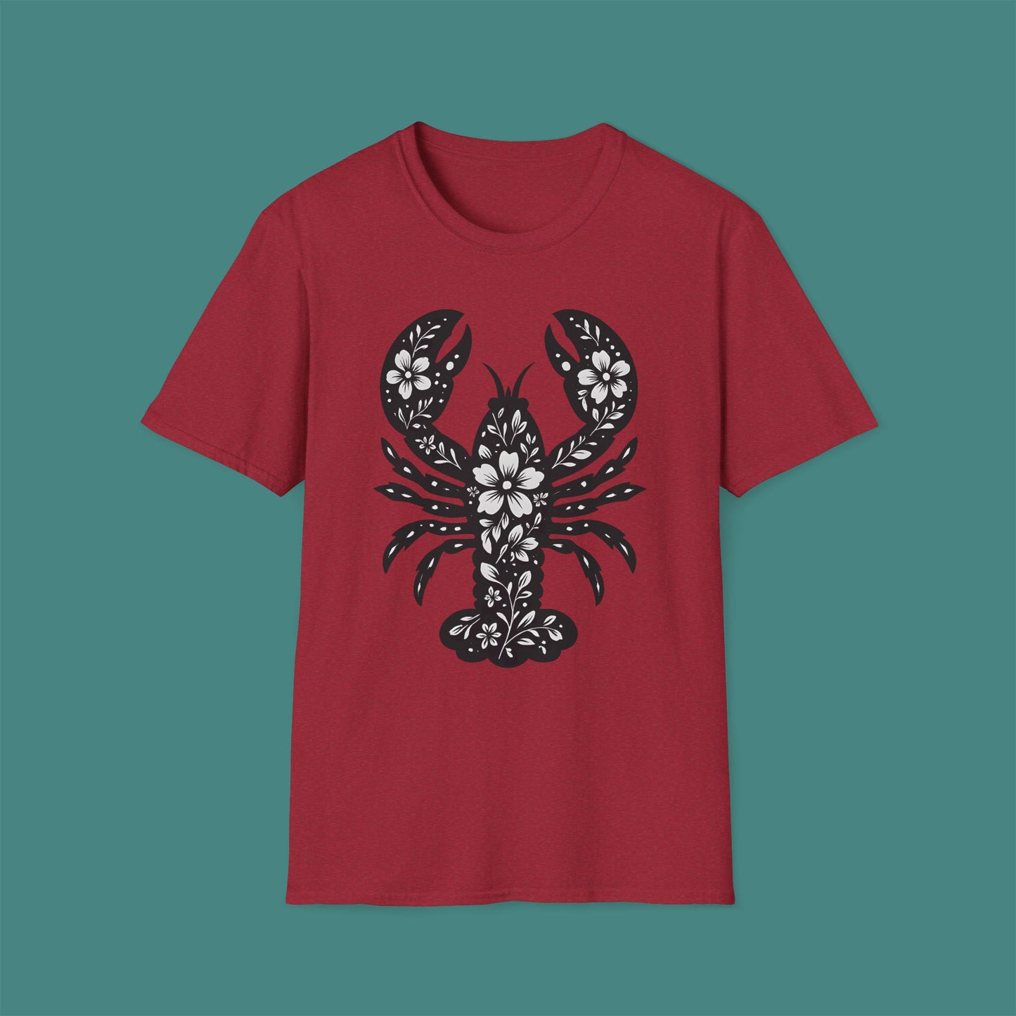 Floral Lobster Silhouette Unisex T-Shirt