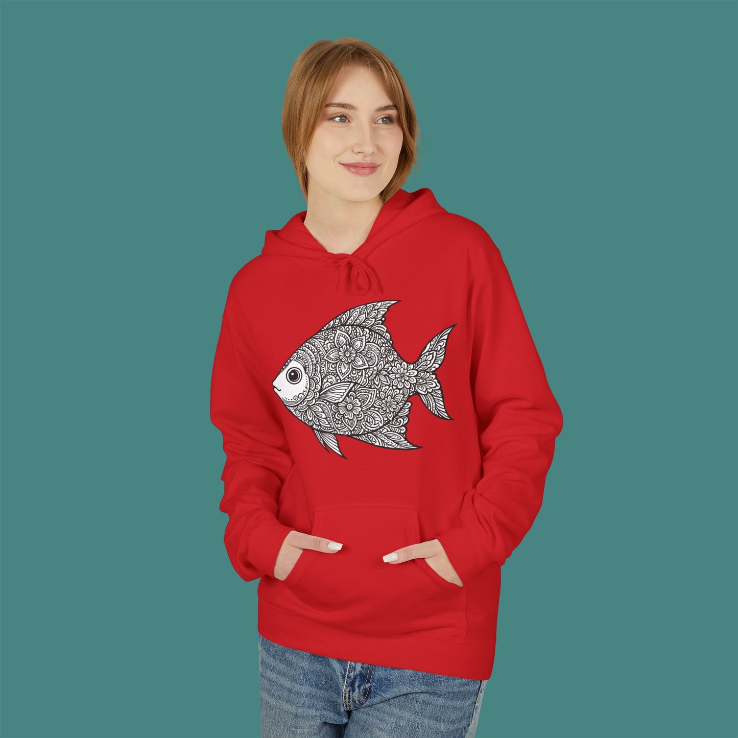 Intricate Mandala Fish Fleece Unisex Hoodie