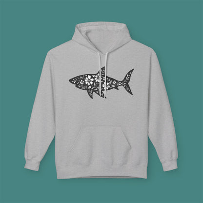 Floral Shark Silhouette Fleece Unisex Hoodie
