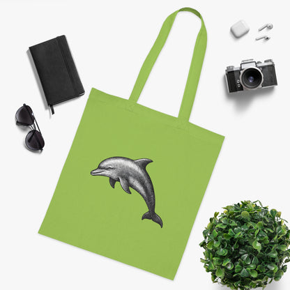 Vintage Etching Dolphin Tote Bag
