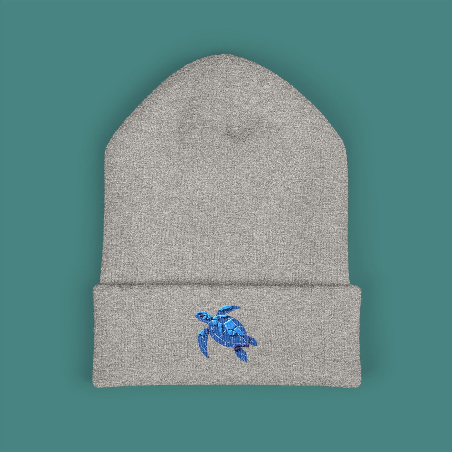 Geometric Polygon Turtle Embroidered Beanie