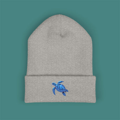 Geometric Polygon Turtle Embroidered Beanie