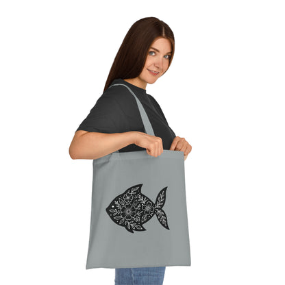 Floral Fish Silhouette Tote Bag