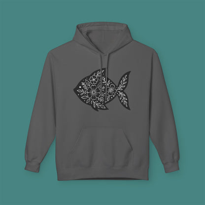 Floral Fish Silhouette Fleece Unisex Hoodie