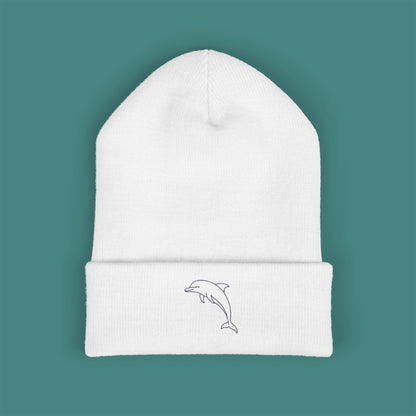 Minimalist Line Art Dolphin Embroidered Beanie