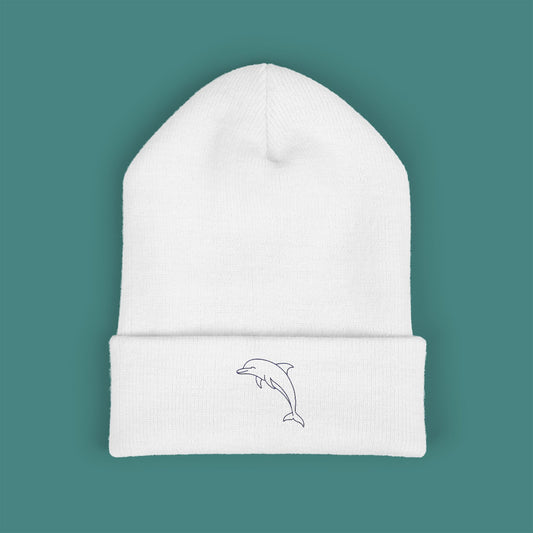 Minimalist Line Art Dolphin Embroidered Beanie
