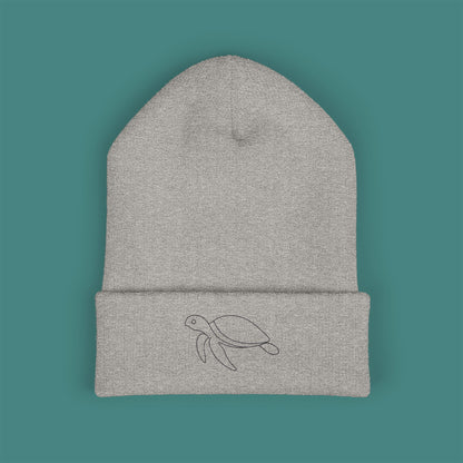 Minimalist Line Art Turtle Embroidered Beanie