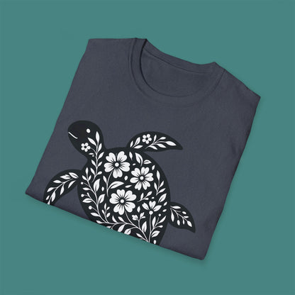 Floral Turtle Silhouette Unisex T-Shirt
