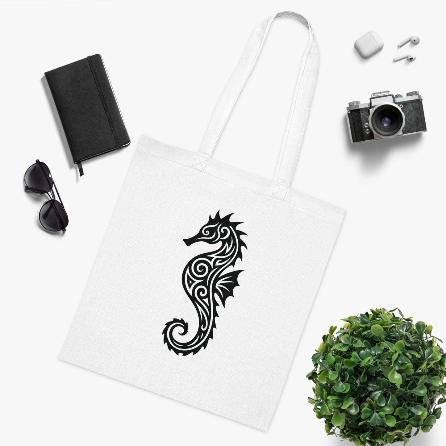 Tribal Tattoo Seahorse Tote Bag