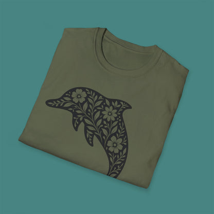 Floral Dolphin Silhouette Unisex T-Shirt