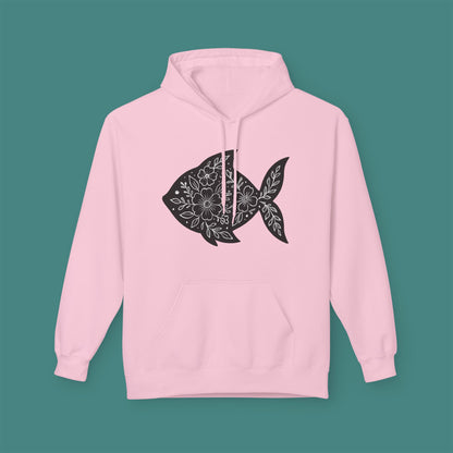 Floral Fish Silhouette Fleece Unisex Hoodie