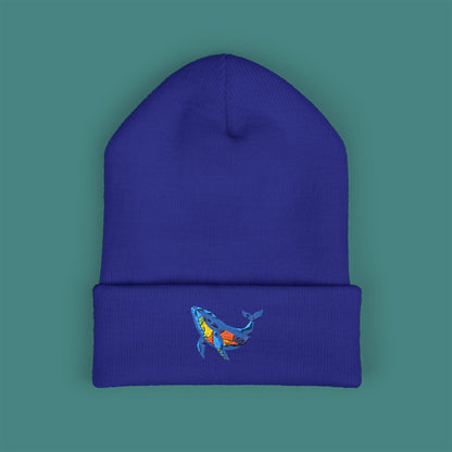 Geometric Polygon Whale Embroidered Beanie