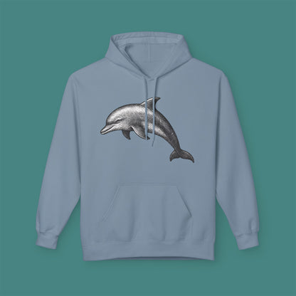 Vintage Etching Dolphin Fleece Unisex Hoodie