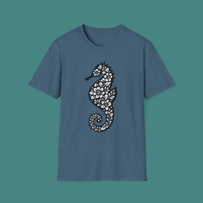 Floral Seahorse Silhouette Unisex T-Shirt