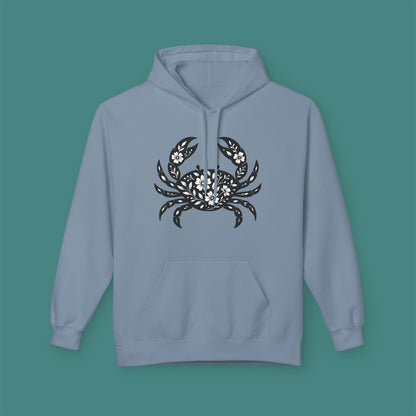 Floral Crab Silhouette Fleece Unisex Hoodie
