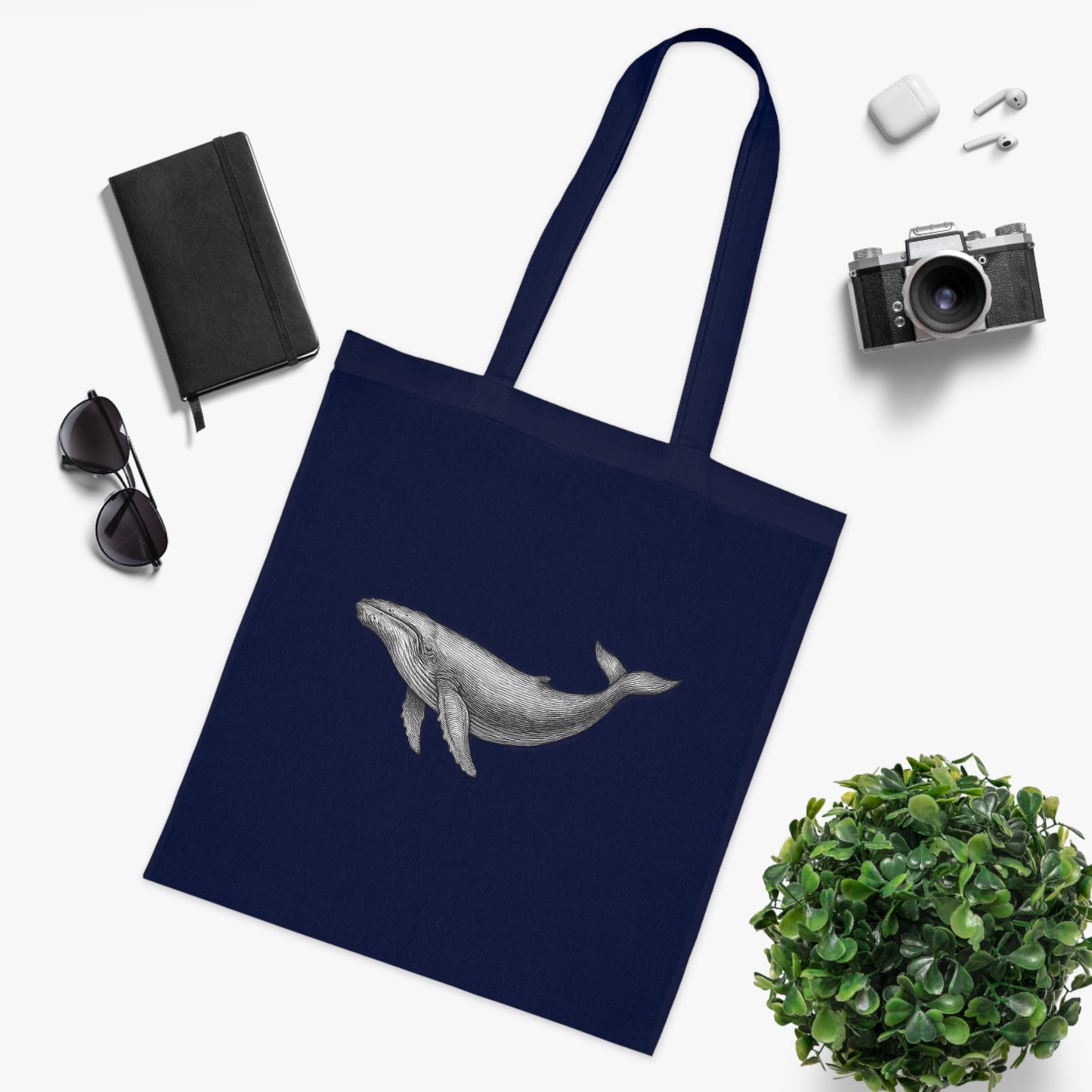 Vintage Etching Whale Tote Bag