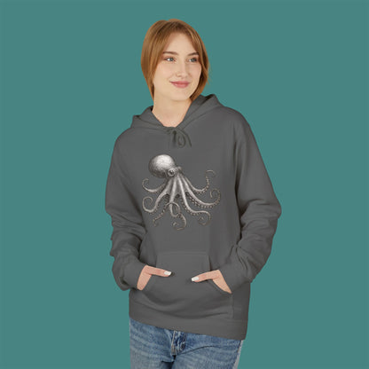 Vintage Etching Octopus Fleece Unisex Hoodie
