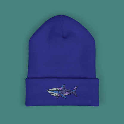 Geometric Polygon Shark Embroidered Beanie