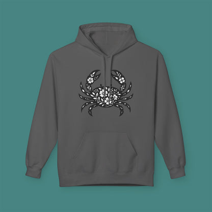 Floral Crab Silhouette Fleece Unisex Hoodie