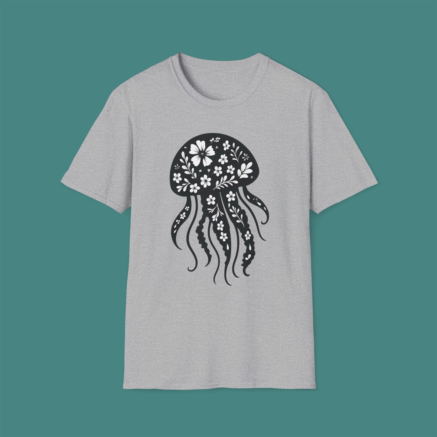 Floral Jellyfish Silhouette Unisex T-Shirt