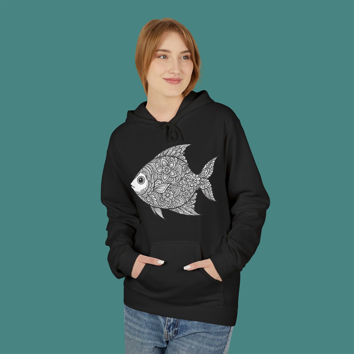 Intricate Mandala Fish Fleece Unisex Hoodie