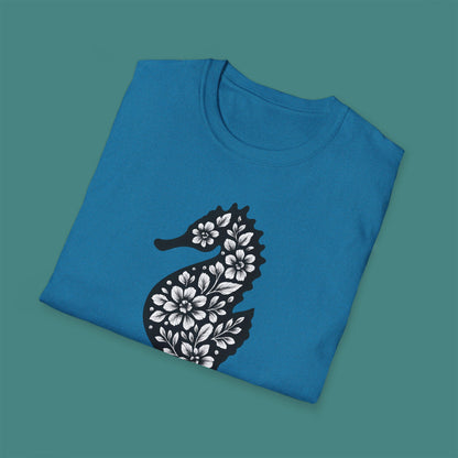 Floral Seahorse Silhouette Unisex T-Shirt