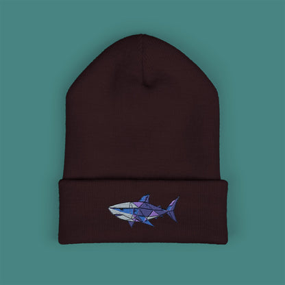 Geometric Polygon Shark Embroidered Beanie