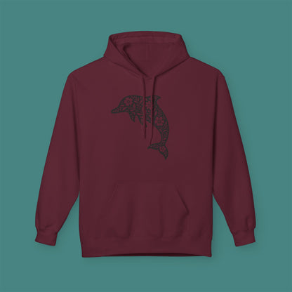 Floral Dolphin Silhouette Fleece Unisex Hoodie