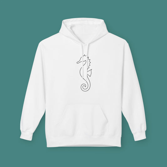 Minimalist Line Art Seahorse Fleece Unisex Hoodie