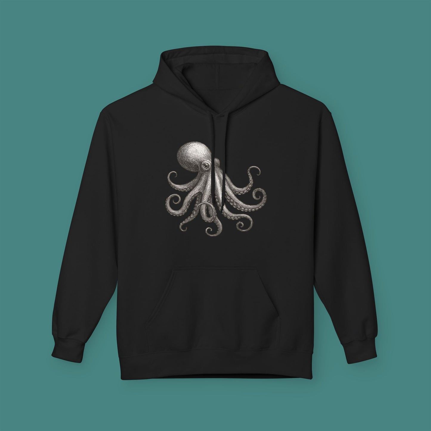 Vintage Etching Octopus Fleece Unisex Hoodie
