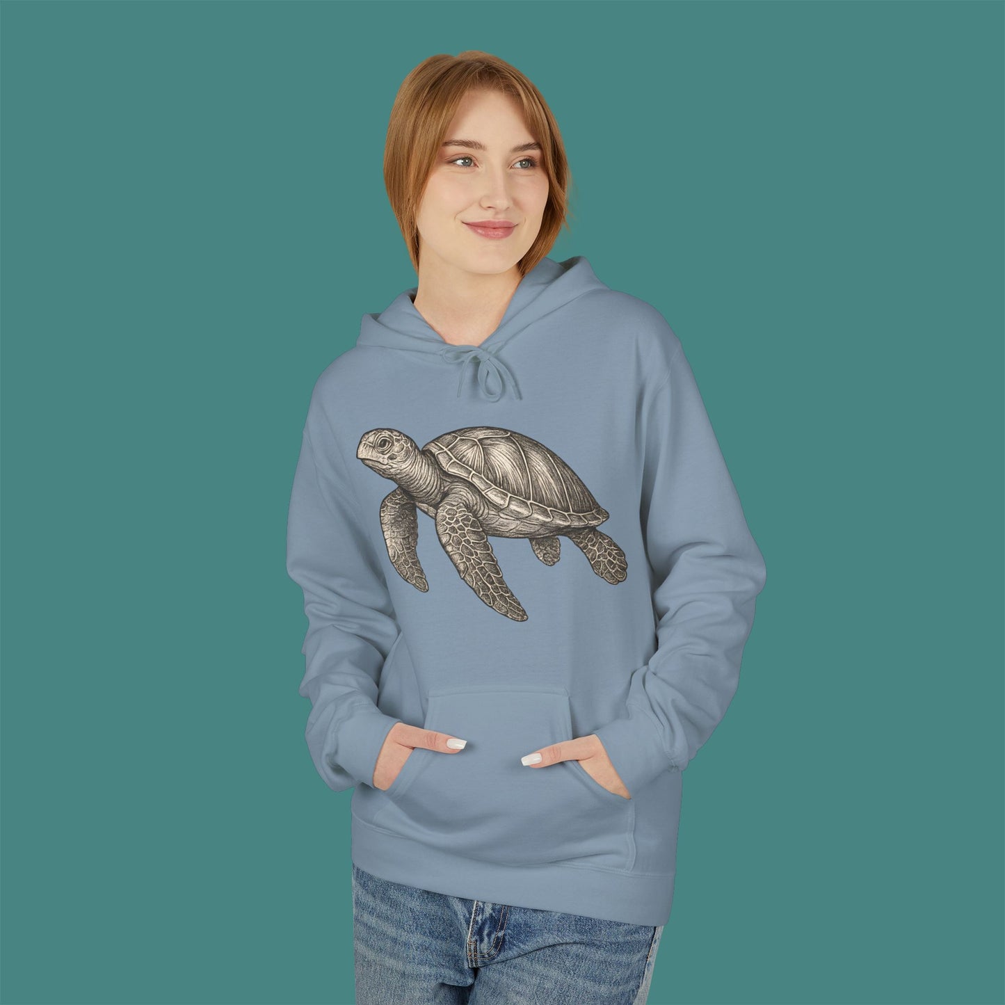 Vintage Etching Turtle Fleece Unisex Hoodie