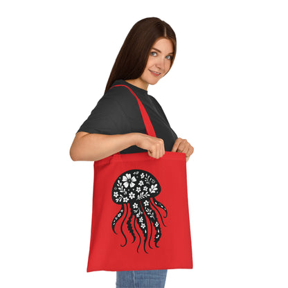 Floral Jellyfish Silhouette Tote Bag