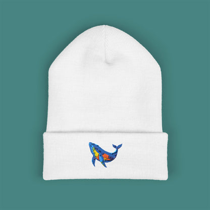 Geometric Polygon Whale Embroidered Beanie