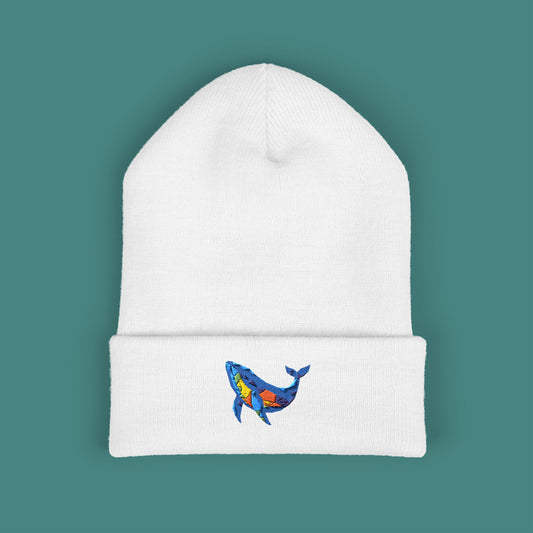 Geometric Polygon Whale Embroidered Beanie