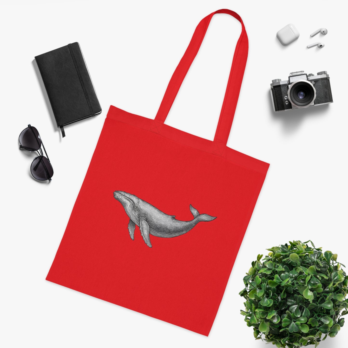 Vintage Etching Whale Tote Bag
