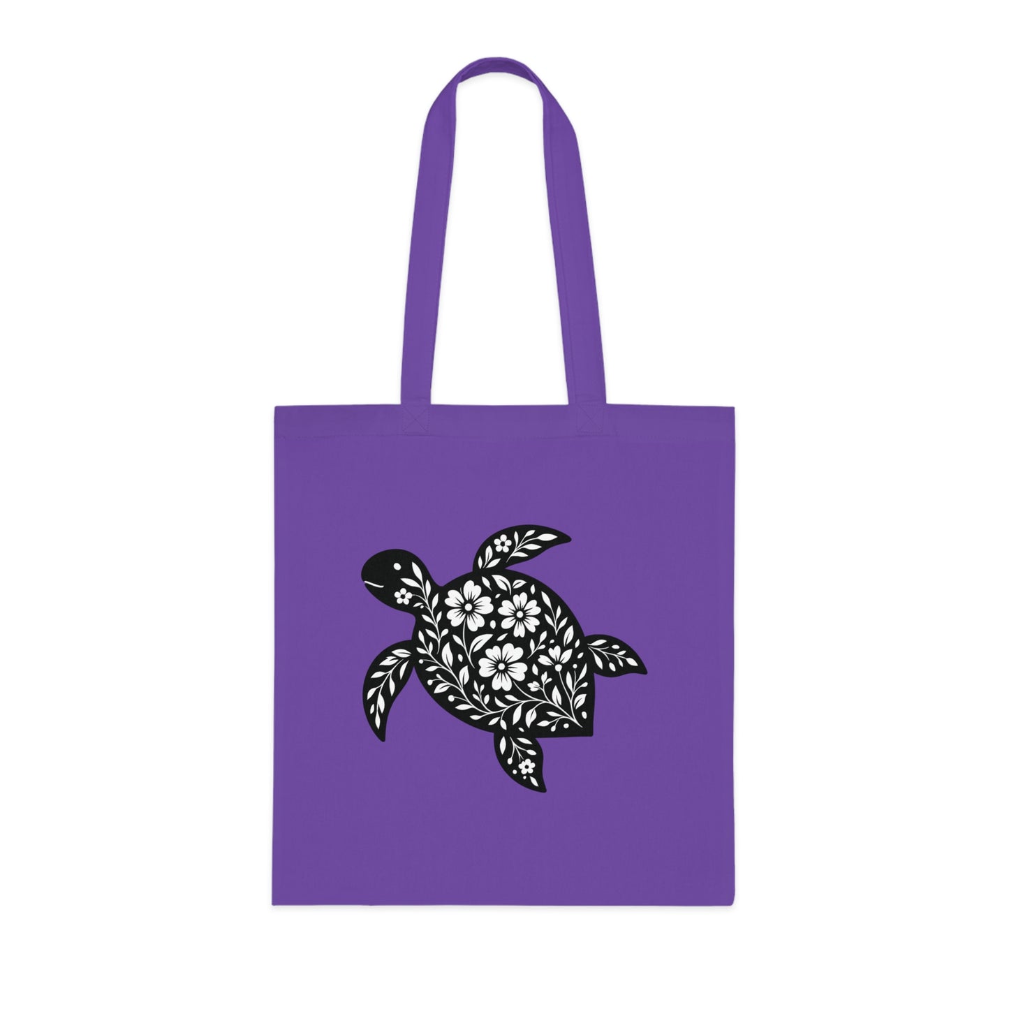 Floral Turtle Silhouette Tote Bag